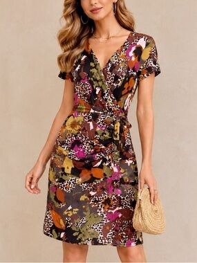Max Mara Floral Jersey Dress Multicolor Wrap Style Small
